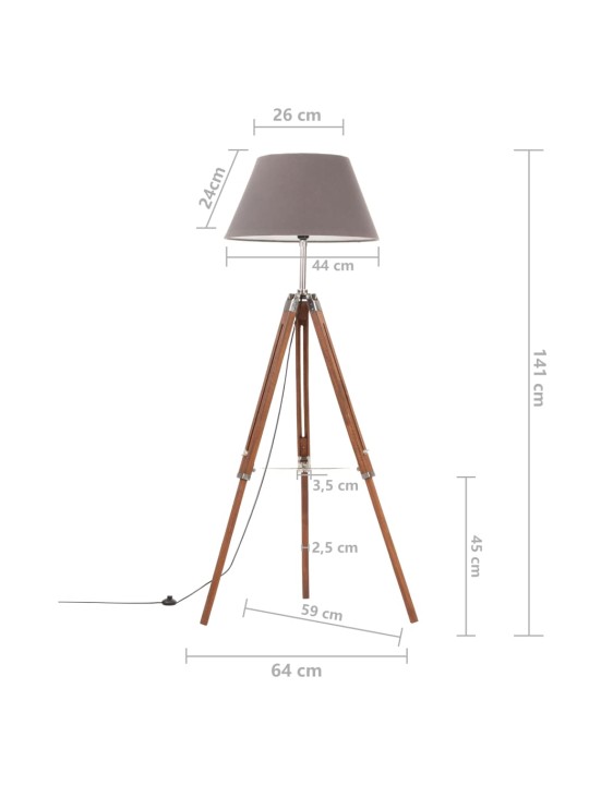 Grīdas lampa uz statīva, brūna, pelēka, masīvs tīkkoks, 141 cm