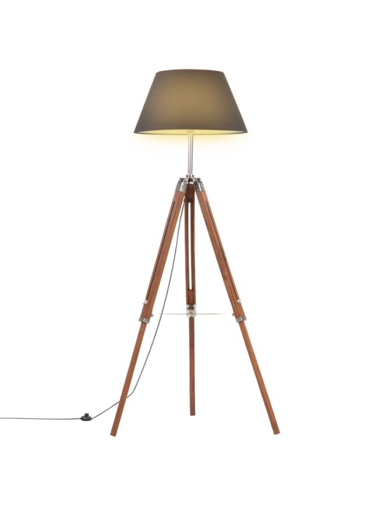 Grīdas lampa uz statīva, brūna, melna, masīvs tīkkoks, 141 cm