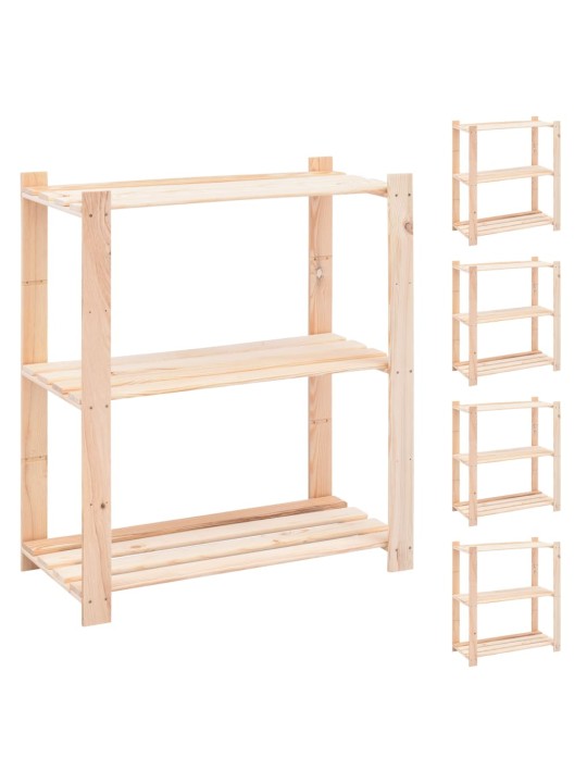 3-līmeņu glabāšanas plaukti, 5 gb., 80x38x90 cm, priede, 150 kg