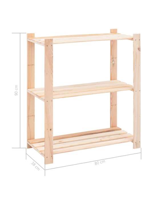 3-līmeņu glabāšanas plaukti, 5 gb., 80x38x90 cm, priede, 150 kg