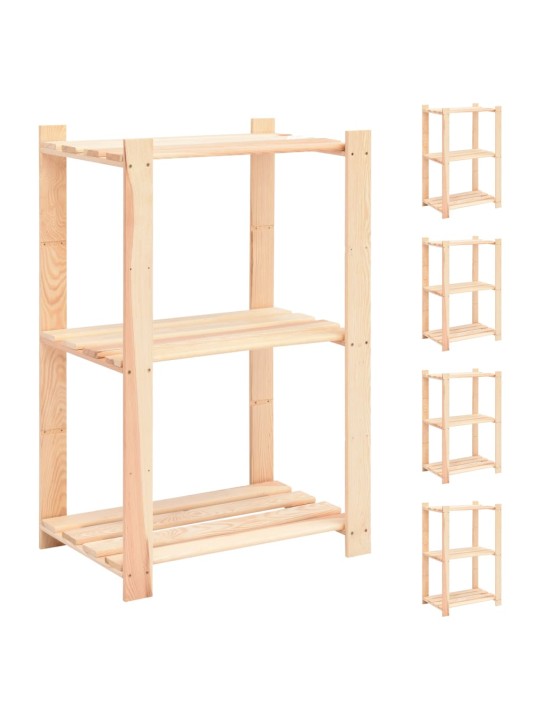 3-līmeņu glabāšanas plaukti, 5 gb., 60x38x90 cm, priede, 150 kg