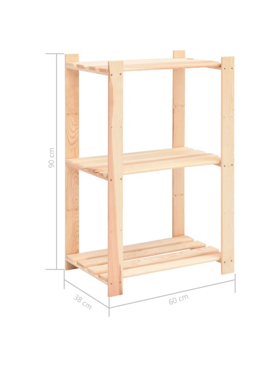 3-līmeņu glabāšanas plaukti, 5 gb., 60x38x90 cm, priede, 150 kg