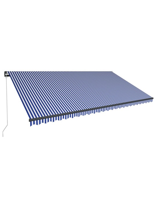 Izvelkama markīze ar led, zila un balta, 600x300 cm, manuāla