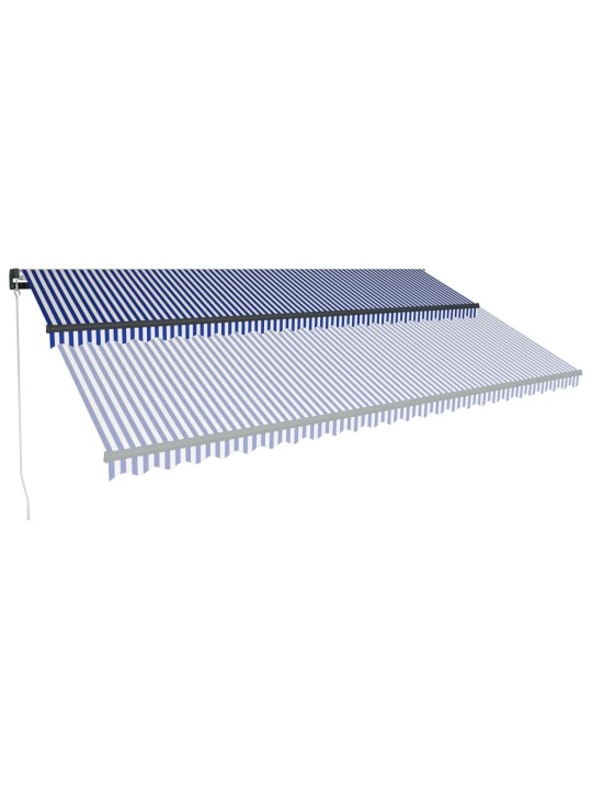 Izvelkama markīze ar led, zila un balta, 600x300 cm, manuāla