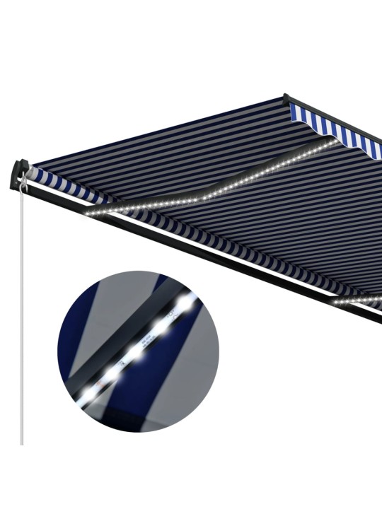 Izvelkama markīze ar led, zila un balta, 600x300 cm, manuāla