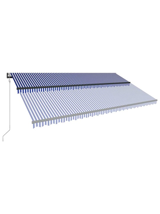 Markīze ar vēja sensoru un led, 600x300 cm, zila ar baltu