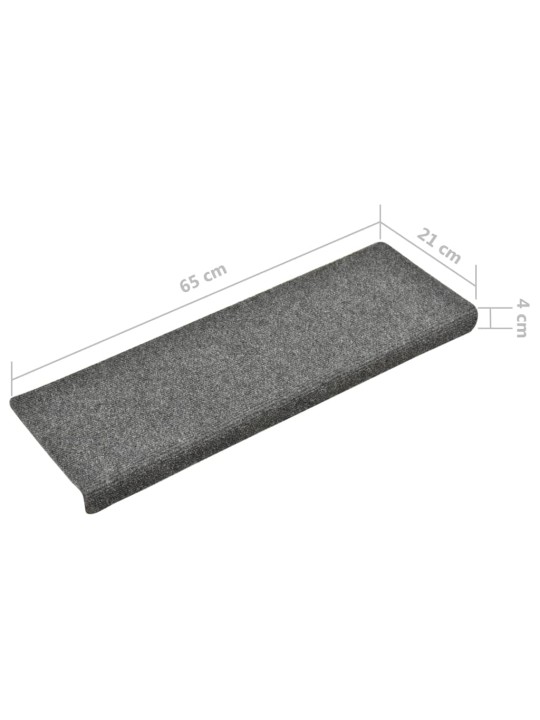Kāpņu paklāji, 15 gab., adatu perforēti 65x21x4 cm gaiši pelēki