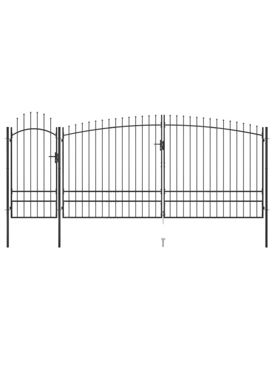Dārza žoga vārti ar pīķiem augšpusē, 5x2,45 m, melni