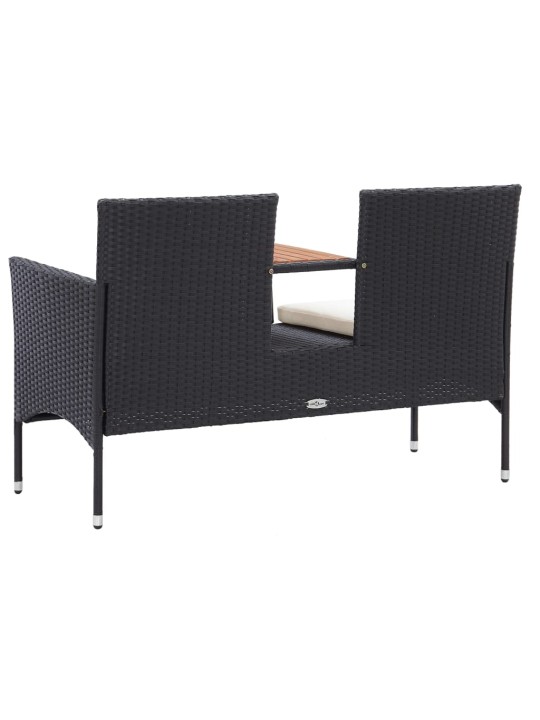 Divvietīgs dārza sols ar galdiņu, 143 cm, pe rotangpalma, melns