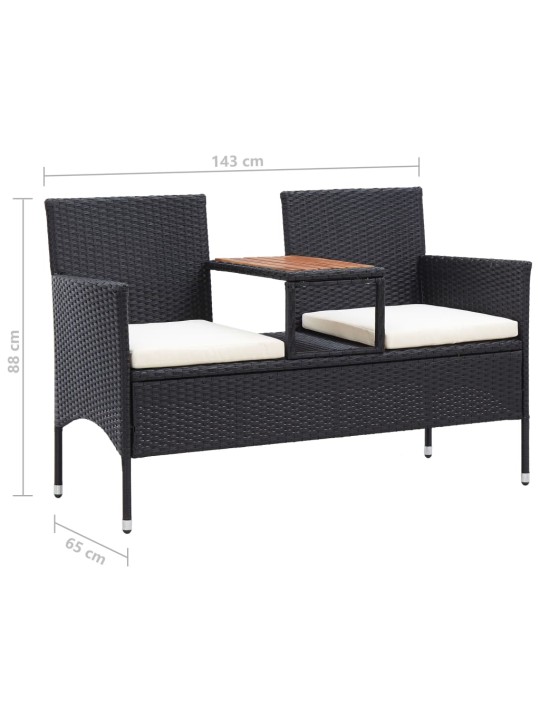 Divvietīgs dārza sols ar galdiņu, 143 cm, pe rotangpalma, melns