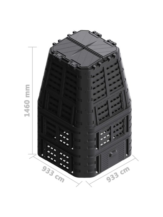 Dārza komposta tvertne, melna, 93,3x93,3x146 cm, 1000 l