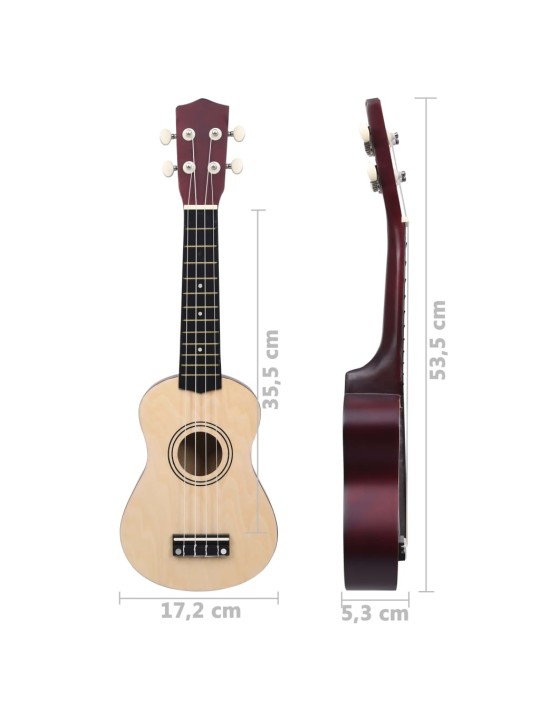 Soprāna bērnu ukulele ar somu, gaiša koka krāsā, 21"