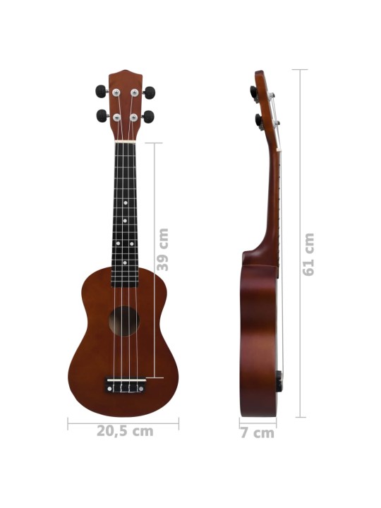 Soprāna bērnu ukulele ar somu, tumša koka krāsā, 23"