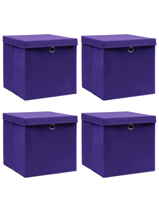 uzglabāšanas kastes ar vāku, 4 gb., 32x32x32 cm, violets audums