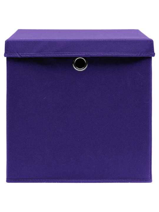 uzglabāšanas kastes ar vāku, 4 gb., 32x32x32 cm, violets audums