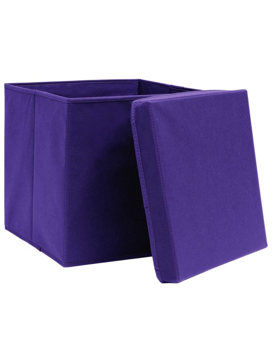 Uzglabāšanas kastes ar vāku, 4 gab., 32x32x32 cm, violetas