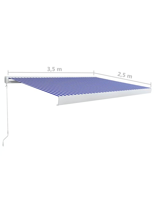 Markīze ar kaseti, manuāla, 350x250 cm, zila ar baltu