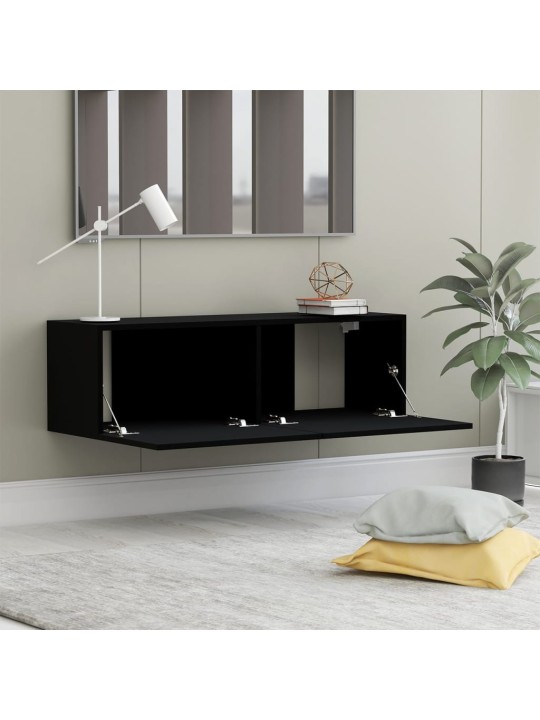 Tv skapītis, melns, 100x30x30 cm, inženierijas koks
