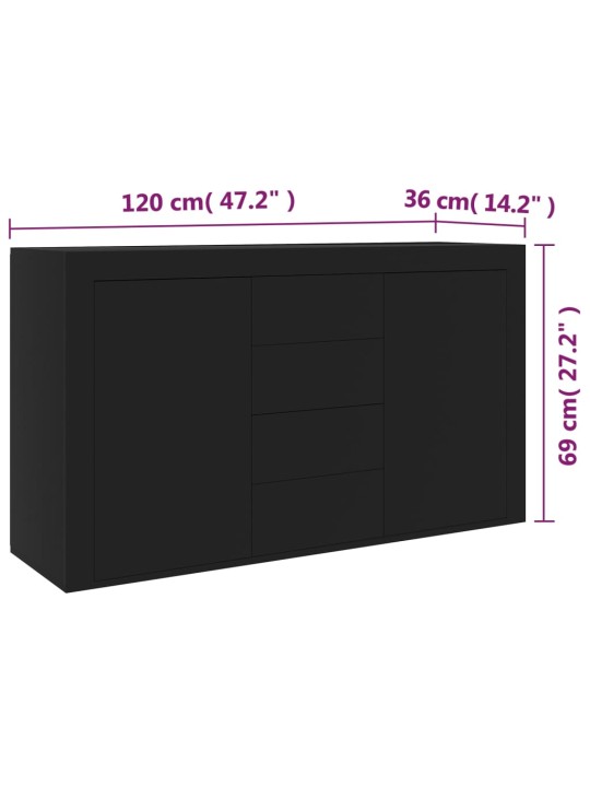 Kumode, melna, 120x36x69 cm, inženierijas koks