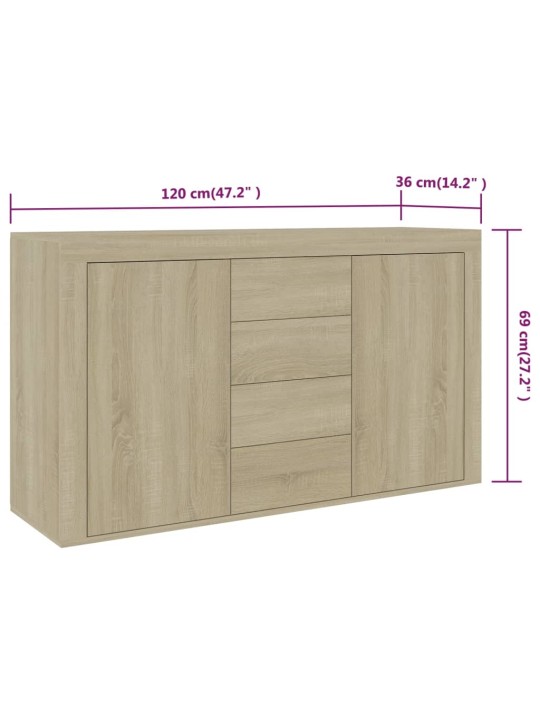 Kumode, ozolkoka krāsa, 120x36x69 cm, inženierijas koks