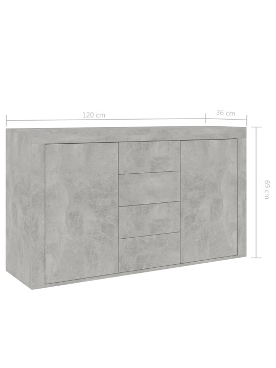 Kumode, betonpelēka, 120x36x69 cm, inženierijas koks