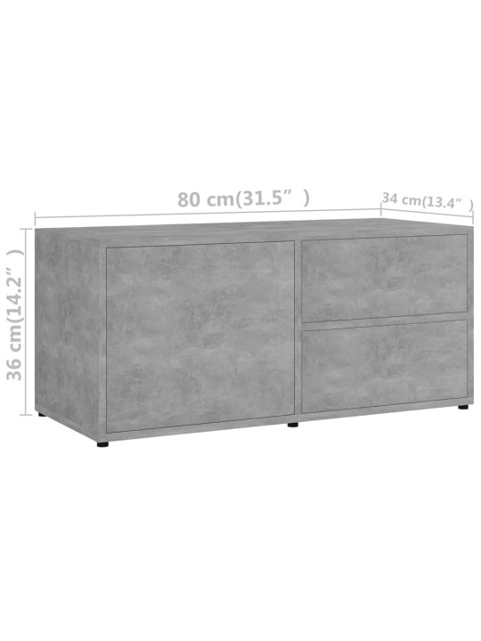 Tv skapītis, betonpelēks, 80x34x36 cm, inženierijas koks