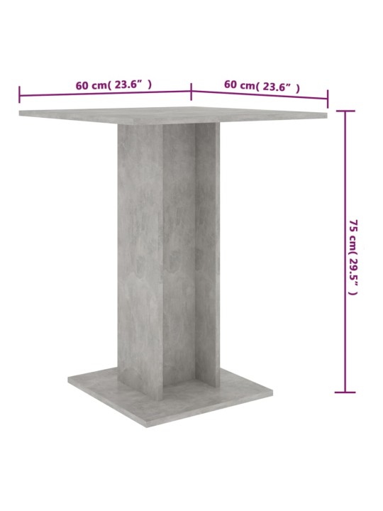Bistro galds, betonpelēks, 60x60x75 cm, inženierijas koks