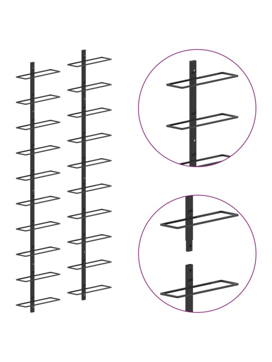 Sienas vīna pudeļu plaukti 20 pudelēm, 2 gab., melns metāls