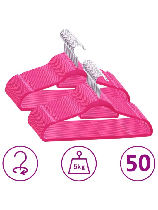 Drēbju pakaramie, 50 gab., neslīdošs samts, rozā