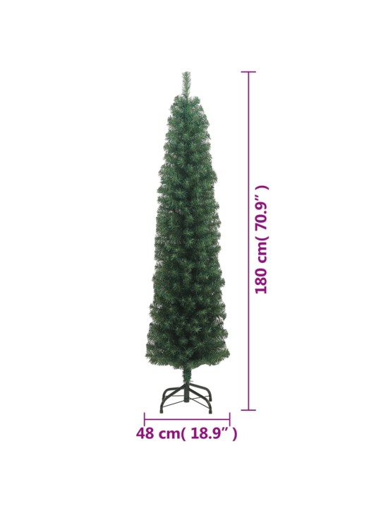 Mākslīgā Ziemassvētku egle ar statīvu, šaura, zaļa, 180 cm, PVC