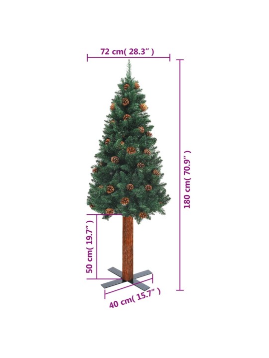 Ziemassvētku egle, dabīgs koks, čiekuri, zaļa, 180 cm, PVC