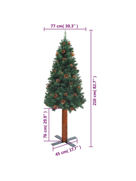Ziemassvētku egle ar dabīgu koku un čiekuriem, zaļa, 210cm, PVC