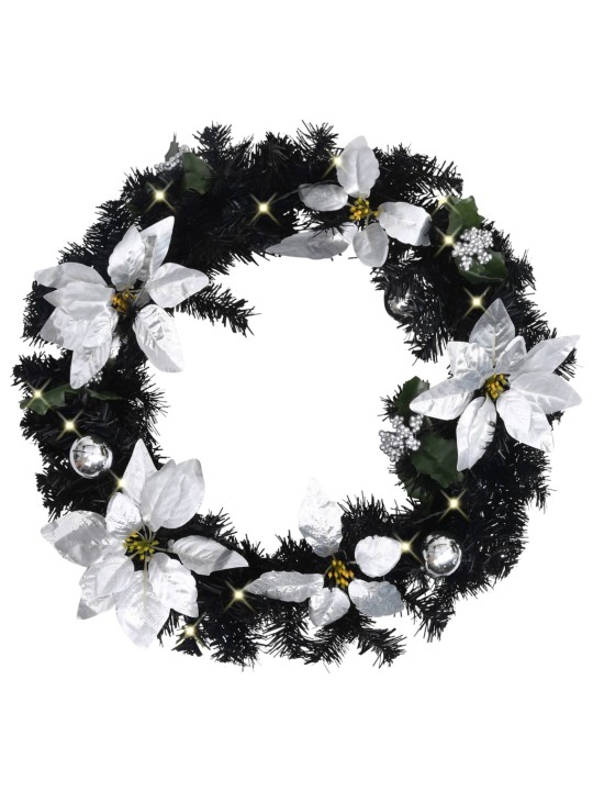 Ziemassvētku vainags ar led lampiņām, melns, 60 cm, pvc
