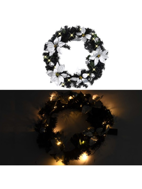 Ziemassvētku vainags ar led lampiņām, melns, 60 cm, pvc
