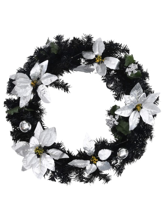 Ziemassvētku vainags ar led lampiņām, melns, 60 cm, pvc