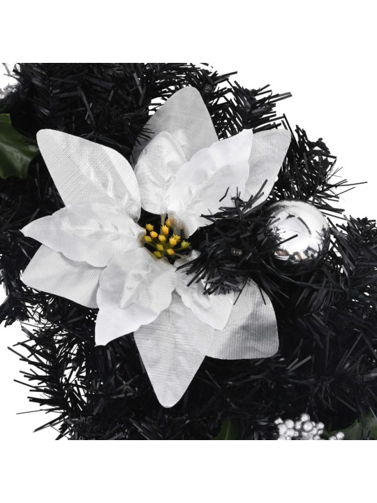 Ziemassvētku vainags ar led lampiņām, melns, 60 cm, pvc
