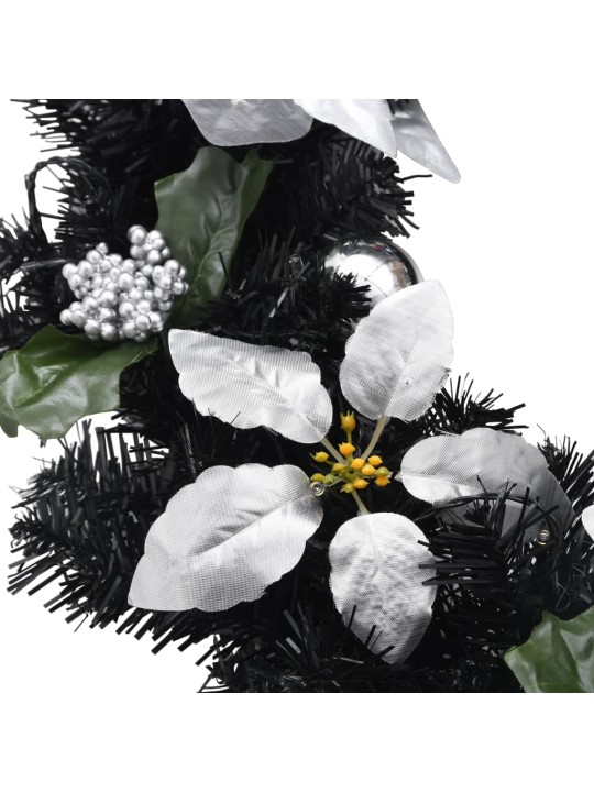 Ziemassvētku vainags ar led lampiņām, melns, 60 cm, pvc