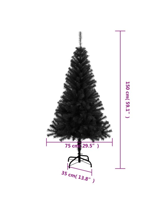 Mākslīgā ziemassvētku egle ar statīvu, melna, 150 cm, pvc