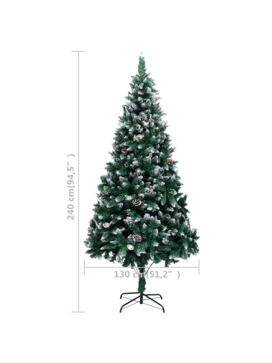 Mākslīgā Ziemassvētku egle, čiekuri, balts sniegs, 240 cm