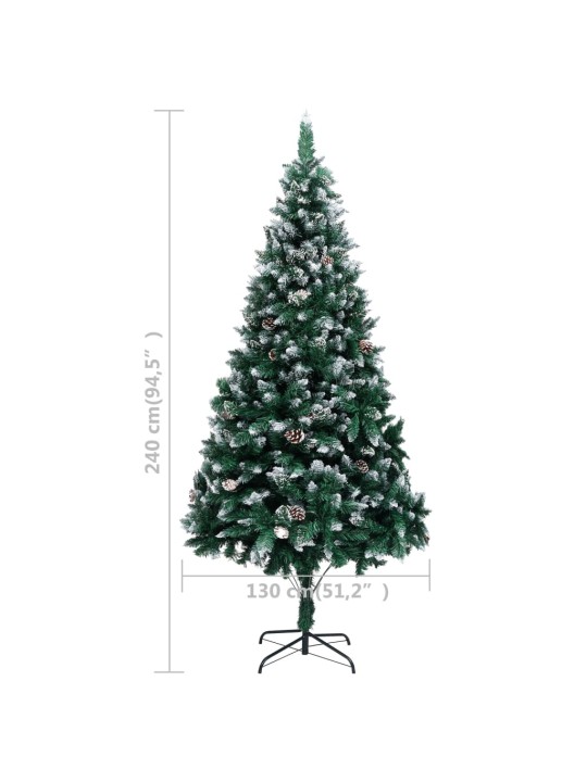 Mākslīgā Ziemassvētku egle, čiekuri, balts sniegs, 240 cm
