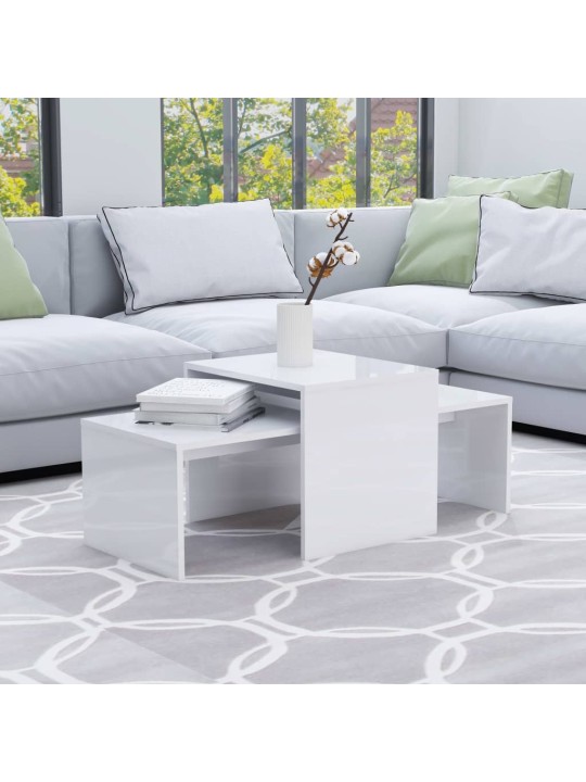 Kafijas galdiņu komplekts, balts, 100x48x40cm inženierijas koks