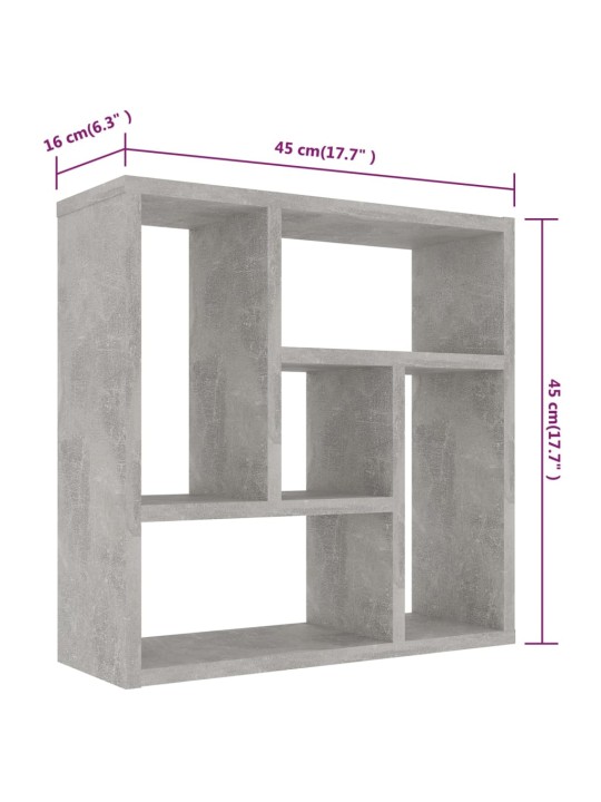 Sienas plaukts, betonpelēks, 45,1x16x45,1 cm, inženierijas koks