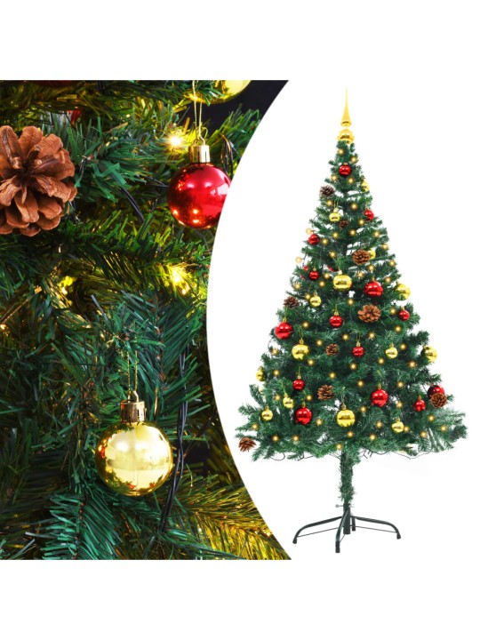 Izgaismota mākslīgā Ziemassvētku egle ar bumbām, 150 cm, zaļa