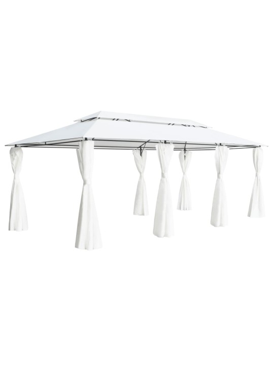 Dārza nojume ar aizkariem, 600x298x270 cm, balta, 180g/m²