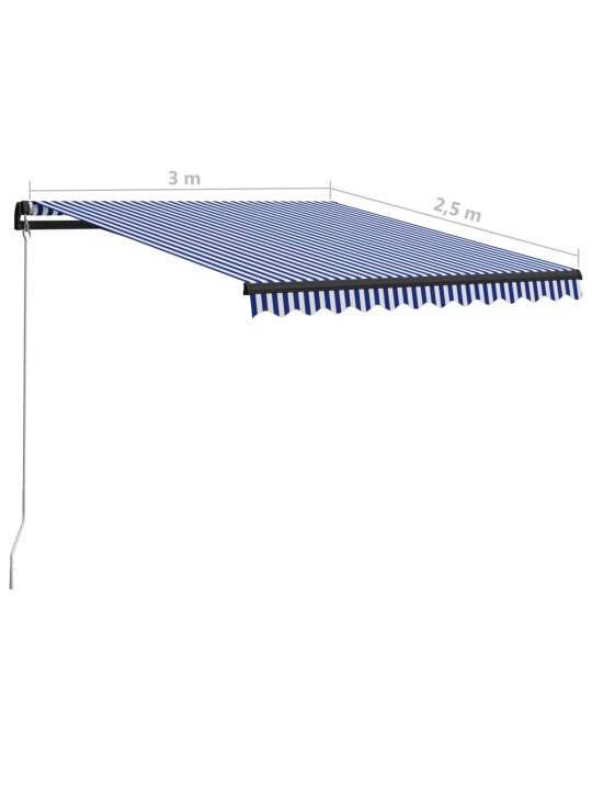 Izvelkama markīze ar led, manuāla, 300x250 cm, zila un balta