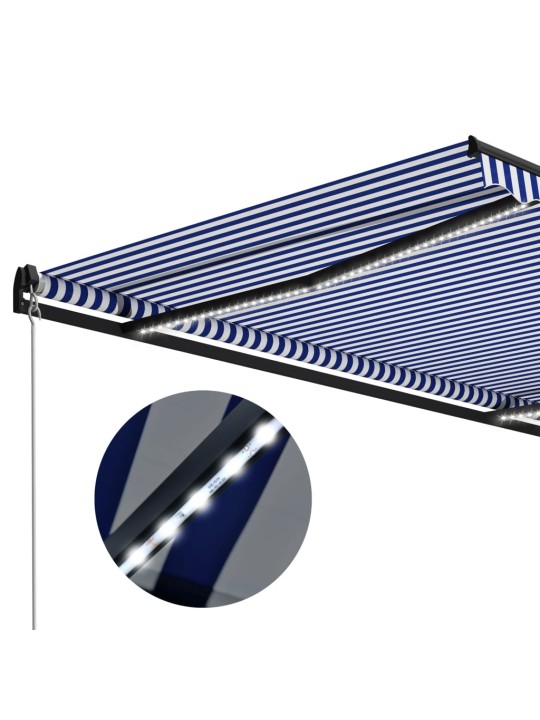 Izvelkama markīze ar led, manuāla, 300x250 cm, zila un balta