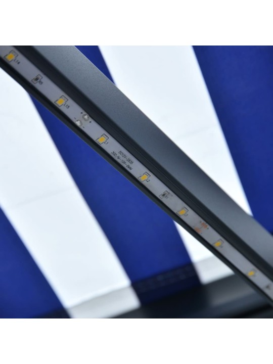 Izvelkama markīze ar led, manuāla, 300x250 cm, zila un balta