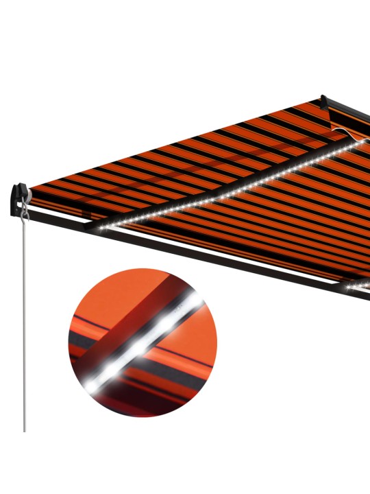 Izvelkama markīze ar led, manuāla, 350x250 cm, oranža un brūna