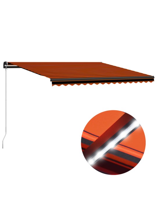 Izvelkama markīze ar led, manuāla, 450x300 cm, oranža un brūna