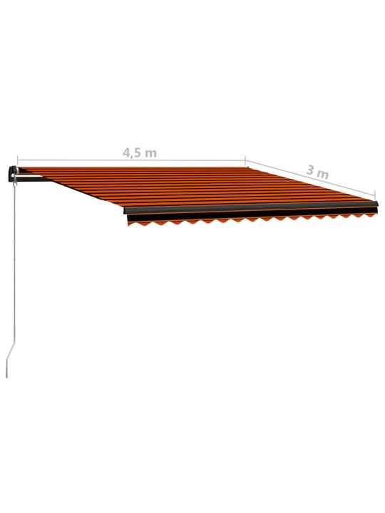 Izvelkama markīze ar led, manuāla, 450x300 cm, oranža un brūna